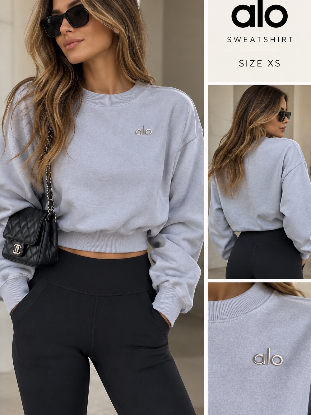 ALO Yoga Light Gray Cropped Crew Sweatshirt